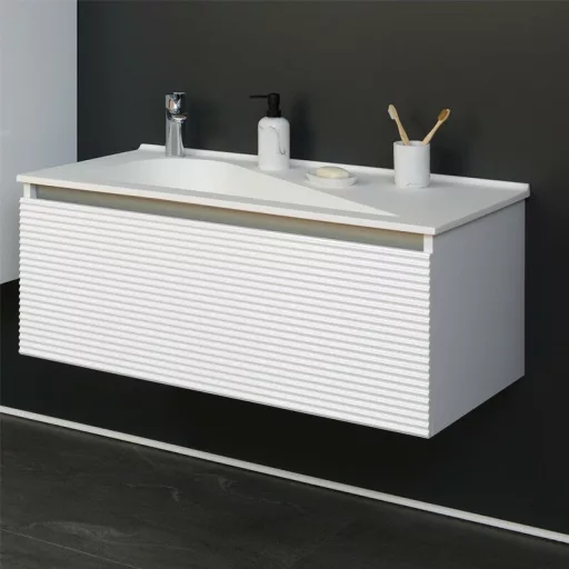 TMP TROYA100 fali fürdőszobabútor - Akrivit öntött műmárvány mosdóval - 100 x 48,5 cm - WaterMarkt.hu