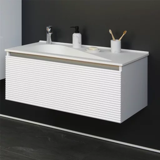 TMP TROYA100 fali fürdőszobabútor - Akrivit öntött műmárvány mosdóval - 100 x 48,5 cm - WaterMarkt.hu