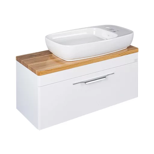 TMP MOON 90 cm fehér - natúr dió - fali fürdőszobabútor - mosdó nélkül - Top Counter mosdókhoz - WaterMarkt.hu