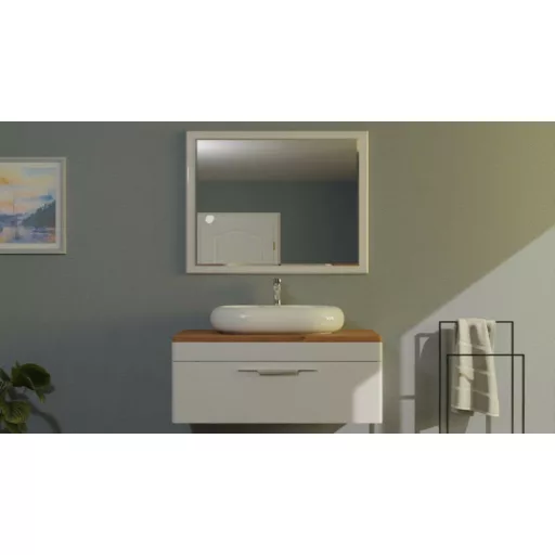 TMP MOON 90 cm fehér - natúr dió - fali fürdőszobabútor - mosdó nélkül - Top Counter mosdókhoz - WaterMarkt.hu