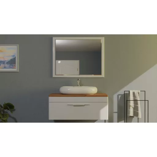 TMP MOON 90 cm fehér - natúr dió - fali fürdőszobabútor - mosdó nélkül - Top Counter mosdókhoz - WaterMarkt.hu