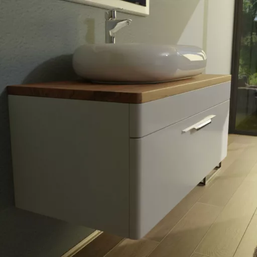 TMP MOON 90 cm fehér - natúr dió - fali fürdőszobabútor - mosdó nélkül - Top Counter mosdókhoz - WaterMarkt.hu
