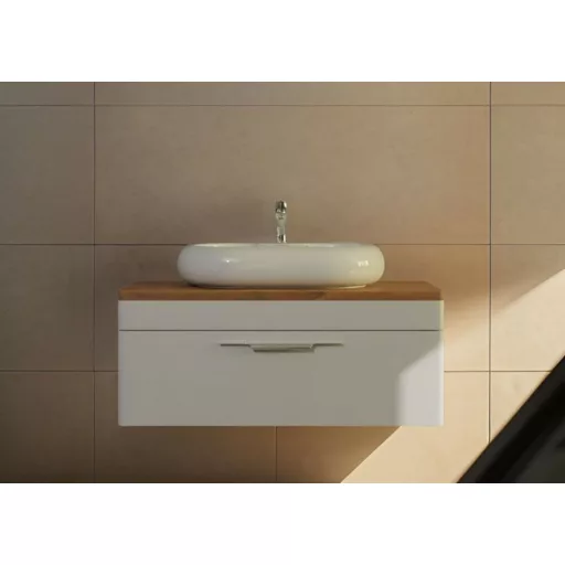 TMP MOON 90 cm fehér - natúr dió - fali fürdőszobabútor - mosdó nélkül - Top Counter mosdókhoz - WaterMarkt.hu