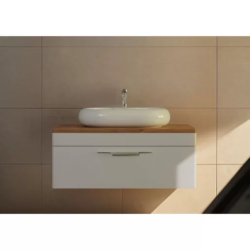 TMP MOON 90 cm fehér - natúr dió - fali fürdőszobabútor - mosdó nélkül - Top Counter mosdókhoz - WaterMarkt.hu