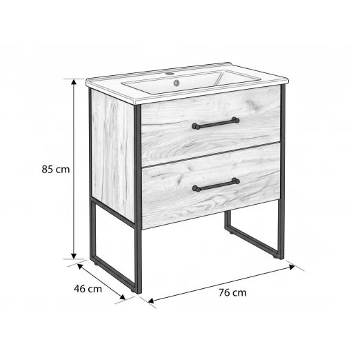 TMP IRON 75 álló fürdőszobabútor - Sanovit ATRIA 9075 porcelán mosdóval - 75 x 45,5 cm - WaterMarkt.hu