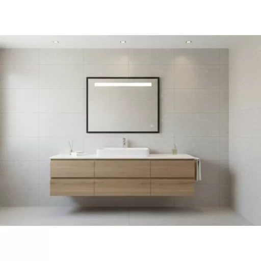TMP IRON fürdőszobai tükör - FEKETE keret - szögletes - LED világítással - 85 x 68 cm - WaterMarkt.hu