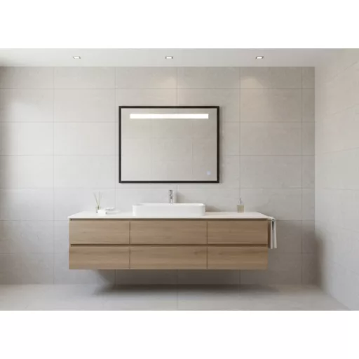 TMP IRON fürdőszobai tükör - FEKETE keret - szögletes - LED világítással - 85 x 68 cm - WaterMarkt.hu
