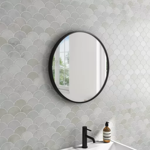 TMP IRON fürdőszobai tükör - FEKETE keret - kerek - 80 cm
