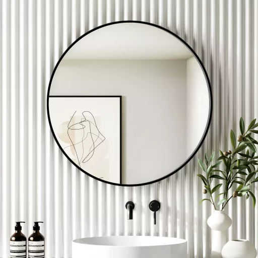 TMP IRON fürdőszobai tükör - FEKETE keret - kerek - 70 cm