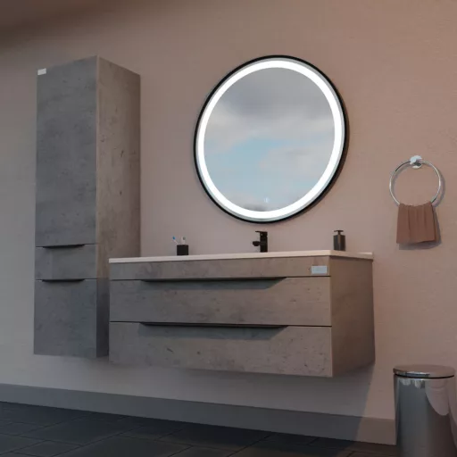 TMP IRON fürdőszoba tükör - FEKETE keret - kerek - LED világítással - érintésmentes kapcsoló - 70 cm - WaterMarkt.hu
