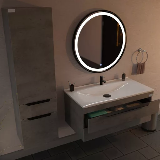 TMP IRON fürdőszoba tükör - FEKETE keret - kerek - LED világítással - érintésmentes kapcsoló - 70 cm - WaterMarkt.hu