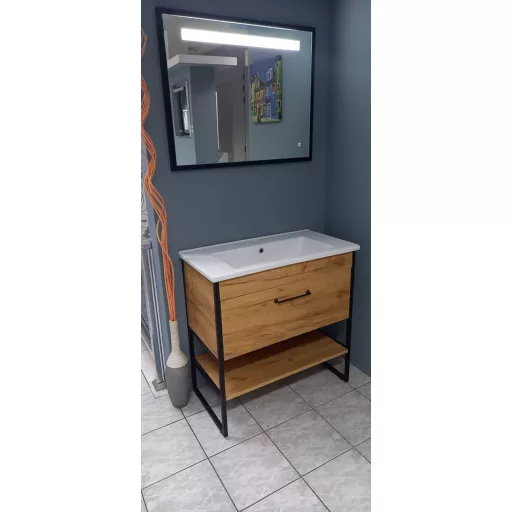 TMP IRON fürdőszobai tükör - FEKETE keret - szögletes - LED világítással - 100 cm - WaterMarkt.hu