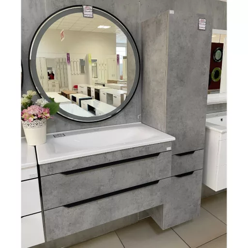 TMP IRON fürdőszoba tükör - FEKETE keret - kerek - LED világítással - érintésmentes kapcsoló - 90 cm - WaterMarkt.hu