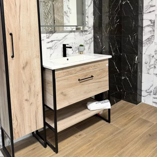 TMP IRON 85 álló fürdőszobabútor - Sanovit ATRIA 9085 porcelán mosdóval - 85 x 45,5cm - WaterMarkt.hu