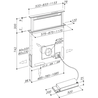   SIRIUS - Páraelszívó S-DD2 TC/L EM 86 fekete üveg/inox motor nélkül