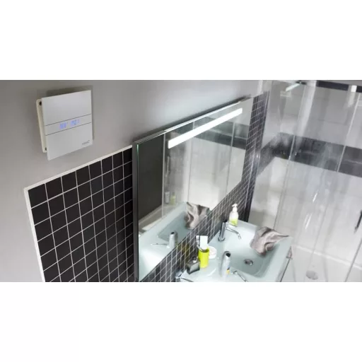 Cata E-100GTH ventilátor üveg előlappal, utószellőztető, alapszellőztető és páraérzékelő funkcióval, fehér - WaterMarkt.hu