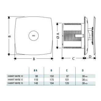 Cata X-Mart 10 Matic Timer ventilátor automata előlapzárással, utószellőztető funkcióval - WaterMarkt.hu
