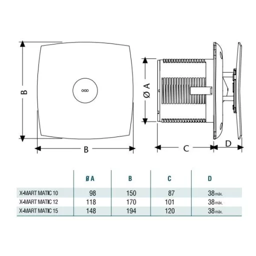 Cata X-Mart 12 Matic ventilátor automata előlapzárással - WaterMarkt.hu
