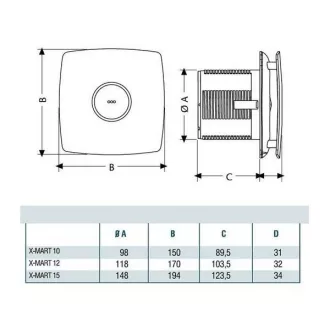 Cata X-Mart 10 Hygro Inox ventilátor, utószellőztető és páraérzékelő funkcióval, pillangószeleppel - WaterMarkt.hu