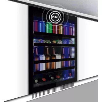   Pando PFMBP 60CRL Szabadonálló italhűtő, multicolor világítás, 125 l, push nyitás, balos, fekete üveg