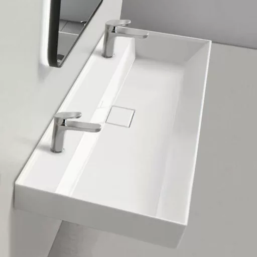 CeraStyle SHARP - porcelán mosdókagyló - DUPLA csaplyukas - 100 x 48 cm - WaterMarkt.hu