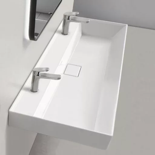 CeraStyle SHARP - porcelán mosdókagyló - DUPLA csaplyukas - 100 x 48 cm - WaterMarkt.hu