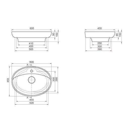 CeraStyle LAL C - PULTRA ültethető - Top Counter - porcelán mosdó - ovális - 60 x 46 cm - WaterMarkt.hu