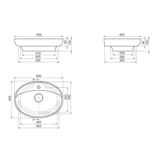 CeraStyle LAL C - PULTRA ültethető - Top Counter - porcelán mosdó - ovális - 60 x 46 cm - WaterMarkt.hu