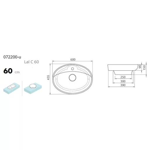 CeraStyle LAL C - PULTRA ültethető - Top Counter - porcelán mosdó - ovális - 60 x 46 cm - WaterMarkt.hu