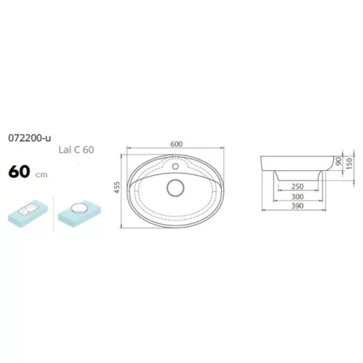 CeraStyle LAL C - PULTRA ültethető - Top Counter - porcelán mosdó - ovális - 60 x 46 cm - WaterMarkt.hu