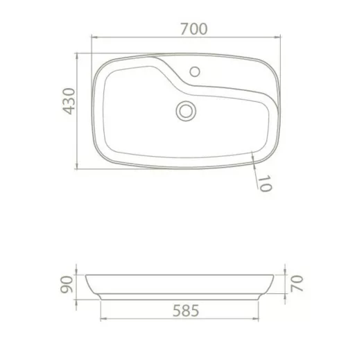 CeraStyle NOVA - PULTRA ültethető - Top Counter - porcelán mosdó - 70 x 43 cm - WaterMarkt.hu