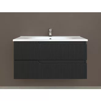 Piramida EURIDIKA fali fürdőszobabútor - műmárvány mosdóval -2 fiókos - PINO FEKETE - 100 x 48 x 53 - WaterMarkt.hu