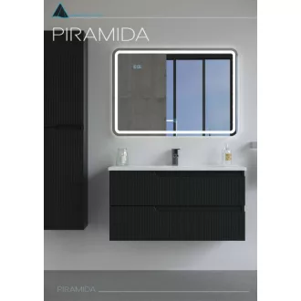 Piramida EURIDIKA fali fürdőszobabútor - műmárvány mosdóval -2 fiókos - PINO FEKETE - 100 x 48 x 53 - WaterMarkt.hu