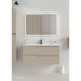 Piramida EURIDIKA fali fürdőszobabútor - műmárvány mosdóval -2 fiókos - PINO BÉZS - 100 x 48 x 53 cm - WaterMarkt.hu