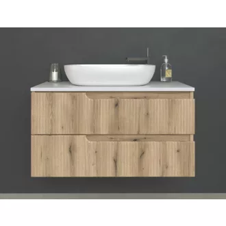 Piramida EURIDIKA fali fürdőszobabútor - mosdópult mosdó nélkül -2 fiókos - PINO TÖLGY - 100 x 48 x 53 cm - WaterMarkt.hu