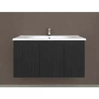 Piramida EURIDIKA fali fürdőszobabútor - műmárvány mosdóval -3 ajtós - PINO FEKETE- 100 x 48 x 53 cm - WaterMarkt.hu