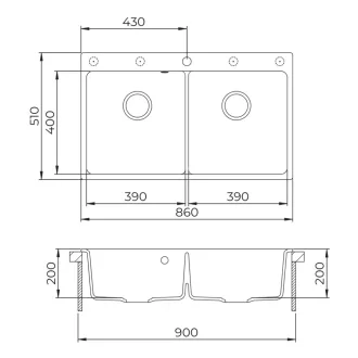 EVIDO Quadro 9 gránit mosogató, 860 x 510 mm, antracit - WaterMarkt.hu