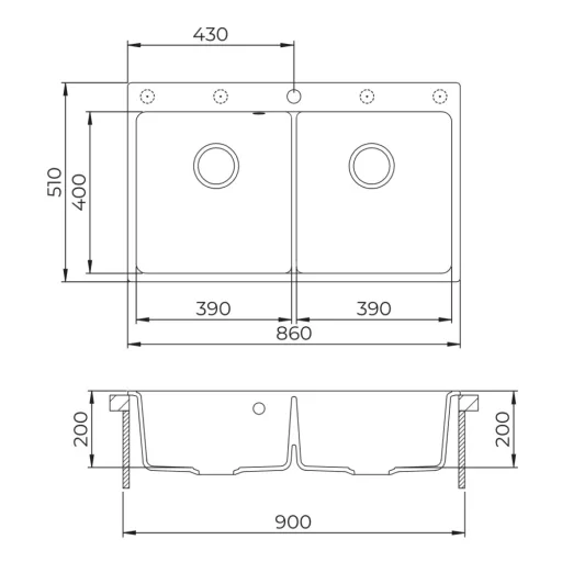 EVIDO Quadro 9 gránit mosogató, 860 x 510 mm, antracit - WaterMarkt.hu