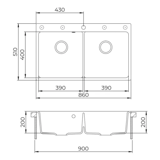 EVIDO Quadro 9 gránit mosogató, 860 x 510 mm, antracit - WaterMarkt.hu