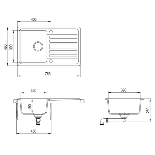 EVIDO Home 45S gránit mosogató, 765 x 460mm, antracit - WaterMarkt.hu