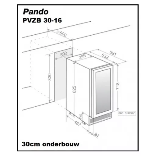 Pando PVZB 30-16 XL Borhűtő - pult alá építhető, inox, balos
