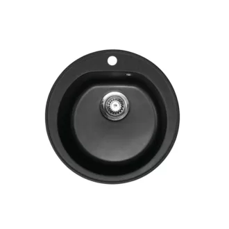 Venera Metalac Xgranit Gránit Mosogatótálca - Extra mély, Egymedencés, Kerek, Szemcsés Fekete - WaterMarkt.hu