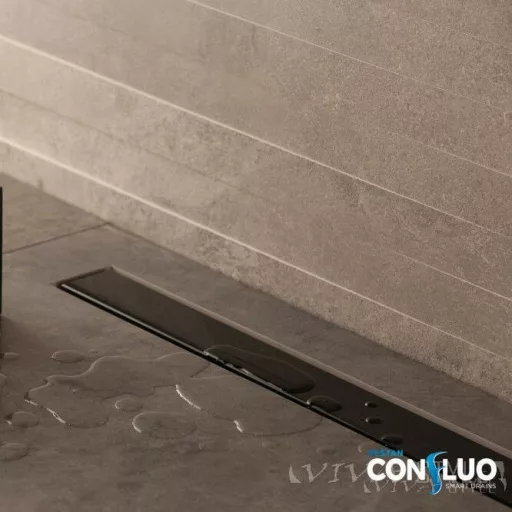 Pestan zuhanyfolyóka Confluo Frameless Line - keret nélküli - FEKETE üveg 85 cm - WaterMarkt.hu