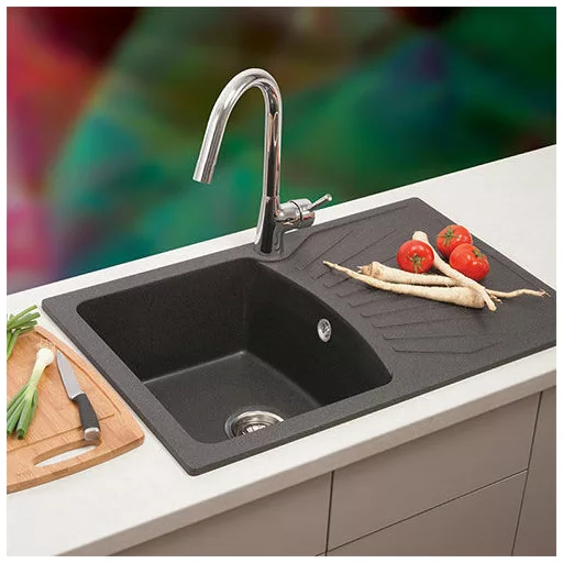 Quadro Plus Metalac Xgranit Gránit Mosogatótálca - Extra mély, Csepegtetőtálcás, Szemcsés Fekete - WaterMarkt.hu
