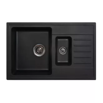 Quadro Plus 1.5D Metalac Xgranit Gránit Mosogatótálca - Extra mély, Csepegtetőtálcás, Design, Szemcsés Fekete - WaterMarkt.hu