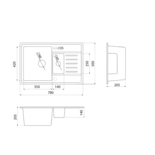 Quadro Plus 1.5D Metalac Xgranit Gránit Mosogatótálca - Extra mély, Csepegtetőtálcás, Design, Szemcsés Fekete - WaterMarkt.hu