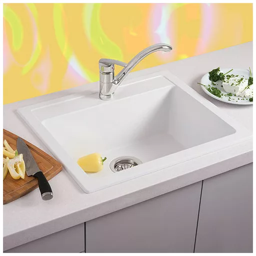 Quadro 60 Metalac Xgranit Gránit Mosogatótálca - Extra mély, Egymedencés, Négyzet, Fehér - WaterMarkt.hu