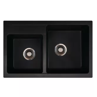 Quadro Plus 2D Metalac Xgranit Gránit Mosogatótálca - Extra mély, Kétmedencés, Szemcsés Fekete - WaterMarkt.hu