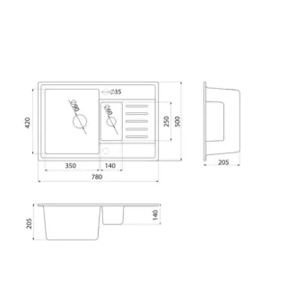 Quadro Plus 1.5D Metalac Xgranit Gránit Mosogatótálca - Extra mély, Csepegtetőtálcás, Design, Pezsgő - WaterMarkt.hu