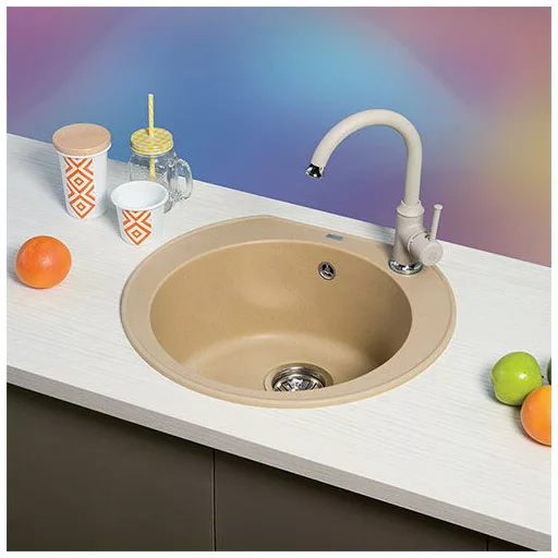 Omega Metalac Xgranit Gránit Mosogatótálca - Extra mély, Egymedencés, Kerek, Szemcsés Fekete - WaterMarkt.hu